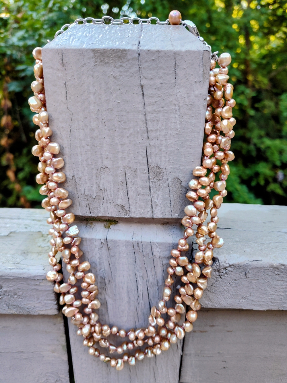 Honora 3 Strand Peach/Beige Keishi Pearl Necklace 18"